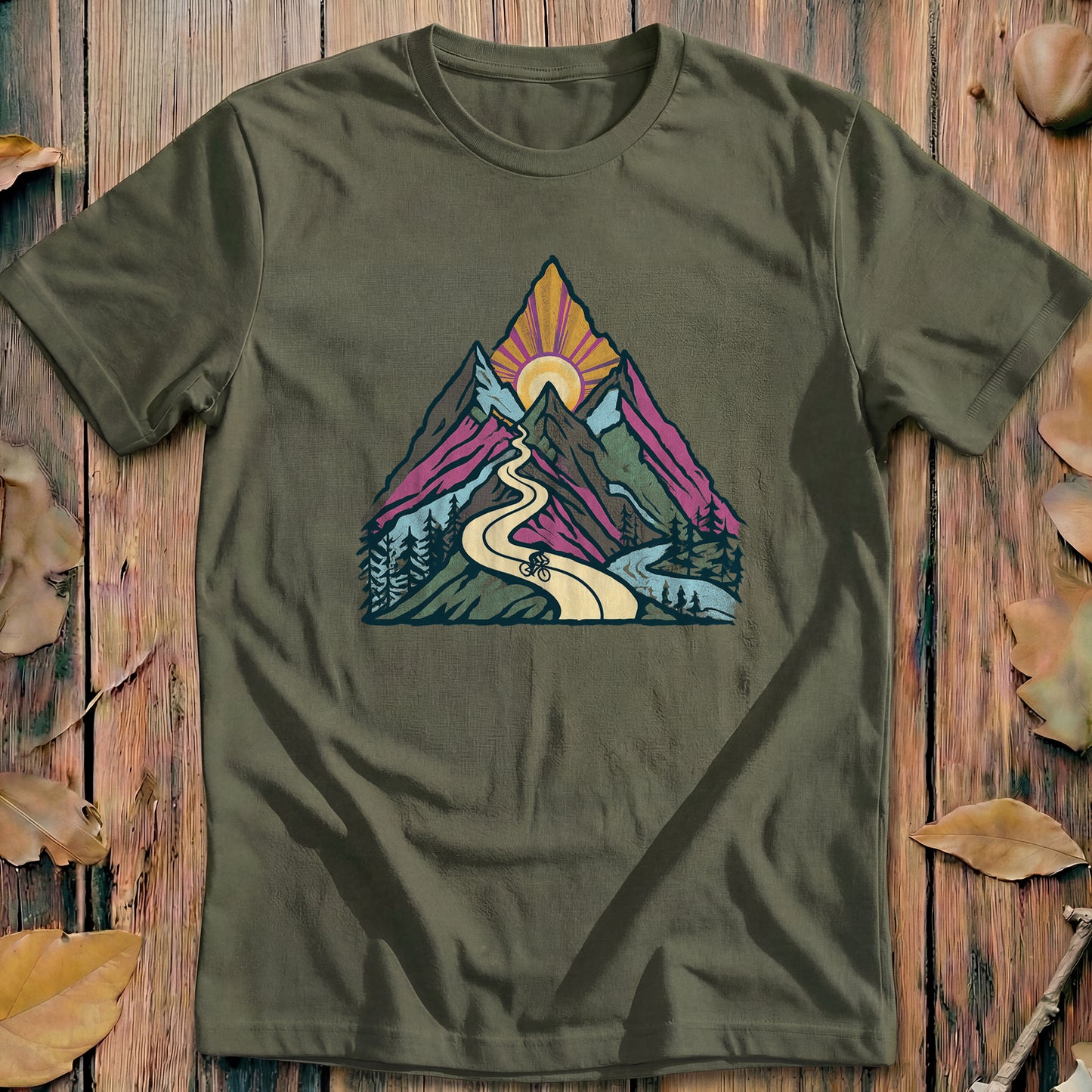 Mountain Ride Scene Heritage Cycling T-Shirt