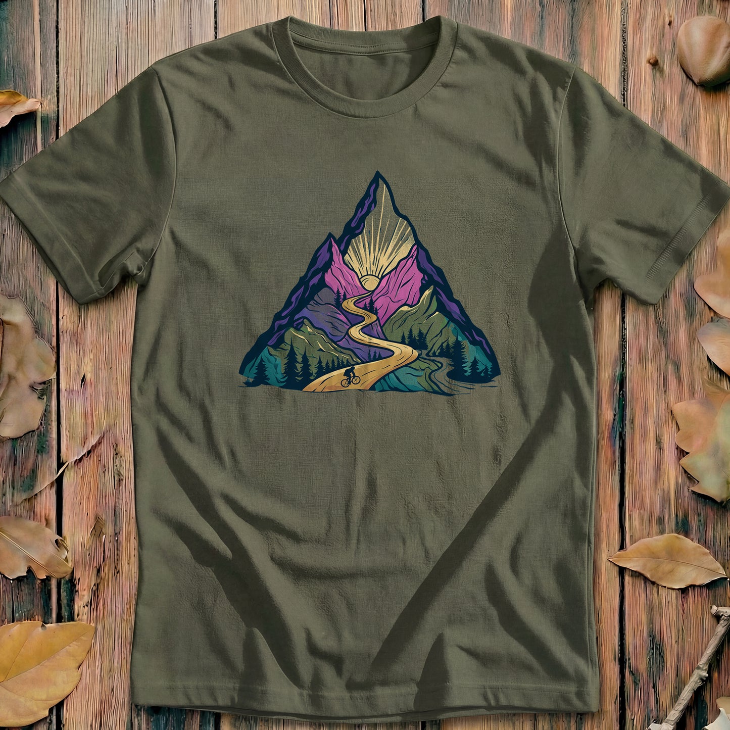 Mountain Ride Scene Retro Cycling T-Shirt