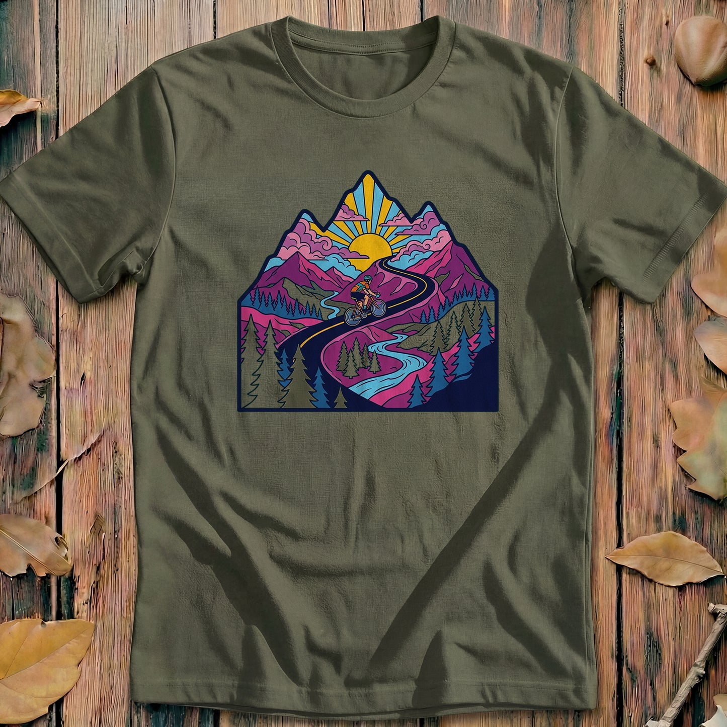 Mountain Ride Scene Vintage Cycling T-Shirt