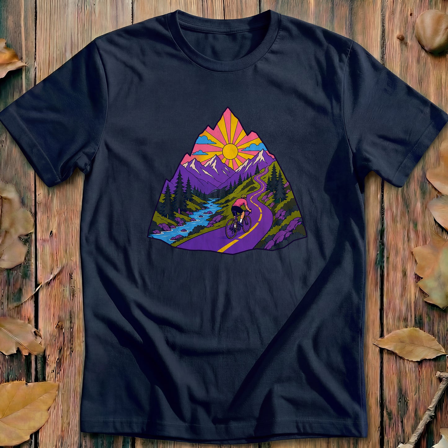 Mountain Ride Scene Bold Cycling T-Shirt