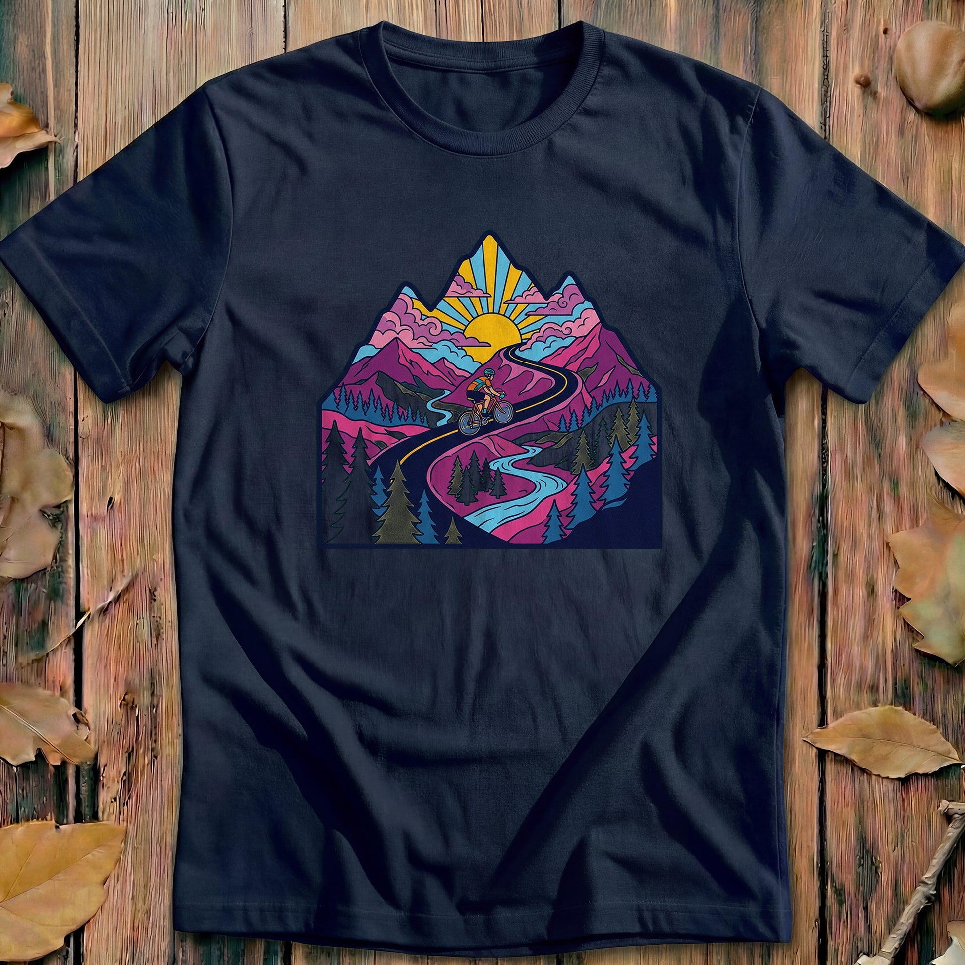 Mountain Ride Scene Vintage Cycling T-Shirt