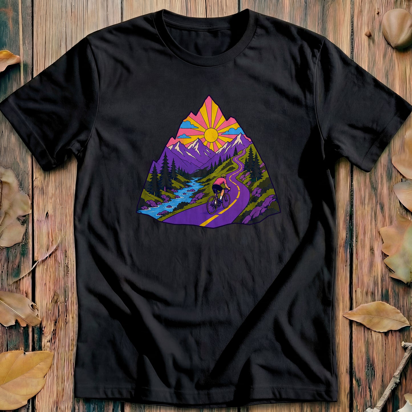 Mountain Ride Scene Bold Cycling T-Shirt