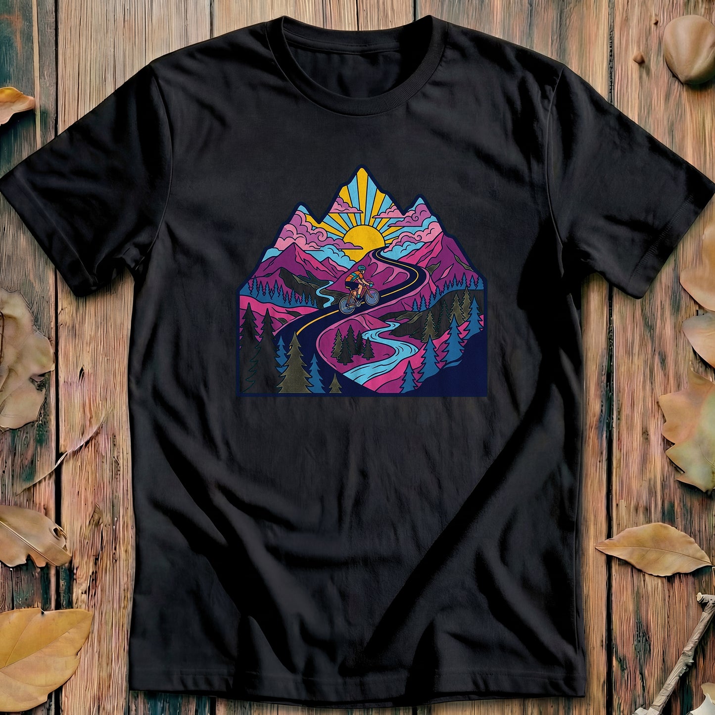 Mountain Ride Scene Vintage Cycling T-Shirt
