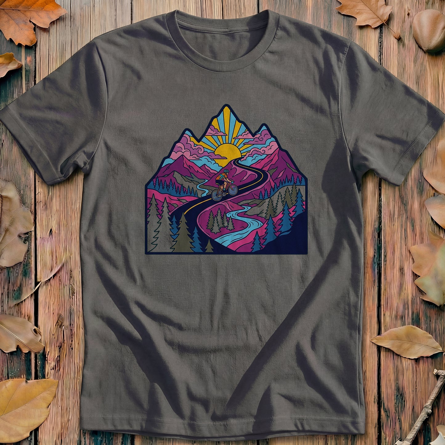 Mountain Ride Scene Vintage Cycling T-Shirt