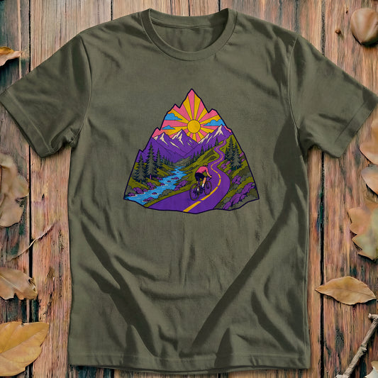 Mountain Ride Scene Bold Cycling T-Shirt