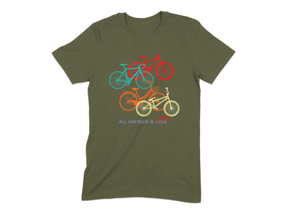 Colorful Bicycles Graphic All You Need is Love T-shirt product