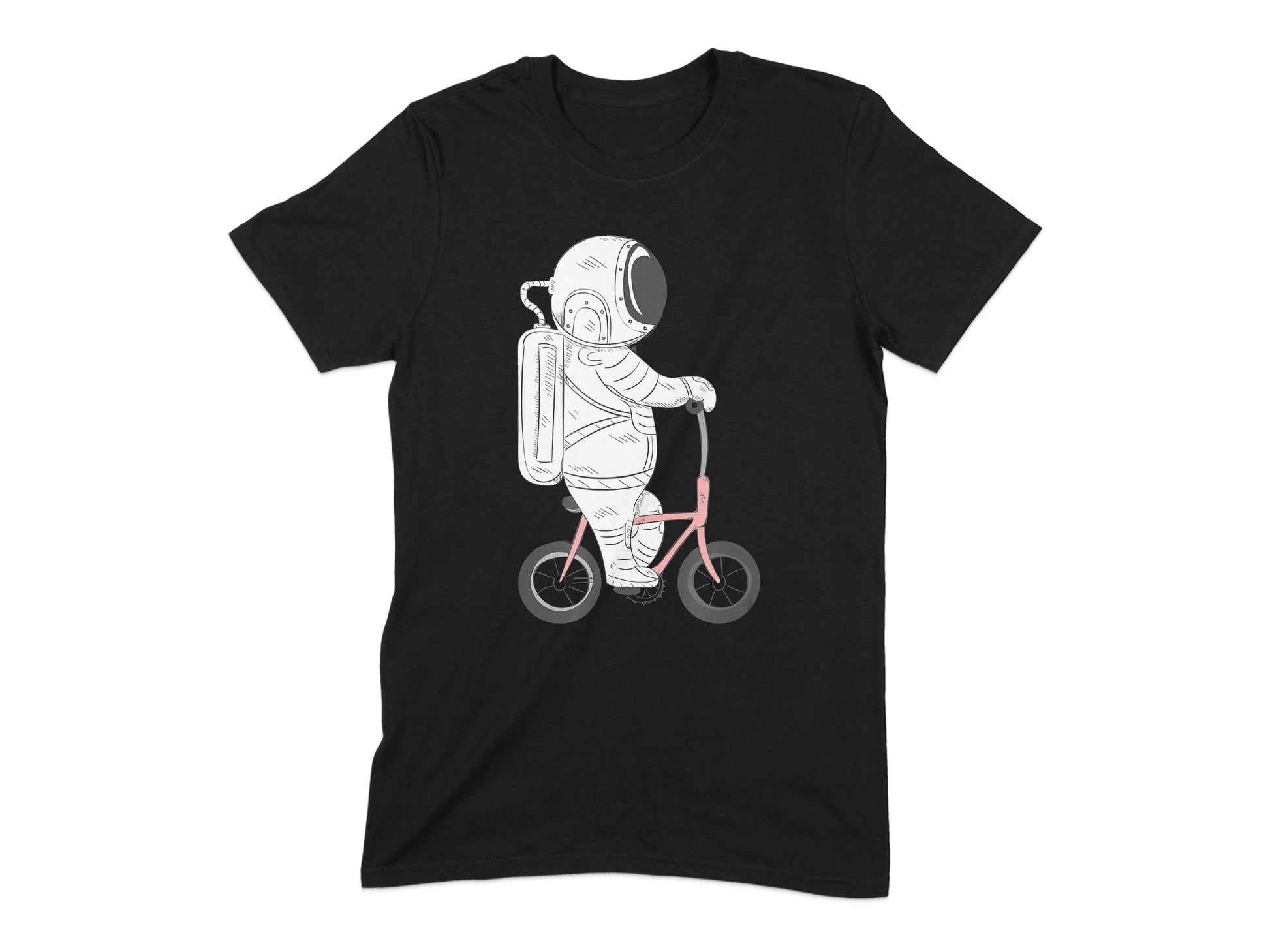 Astronaut Riding Bicycle Graphic Black T-Shirt product type