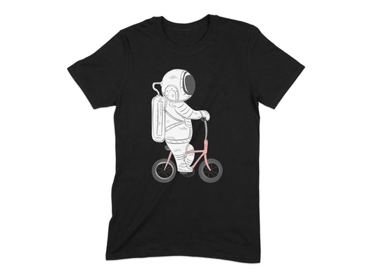 Astronaut Riding Bicycle Graphic Black T-Shirt product type